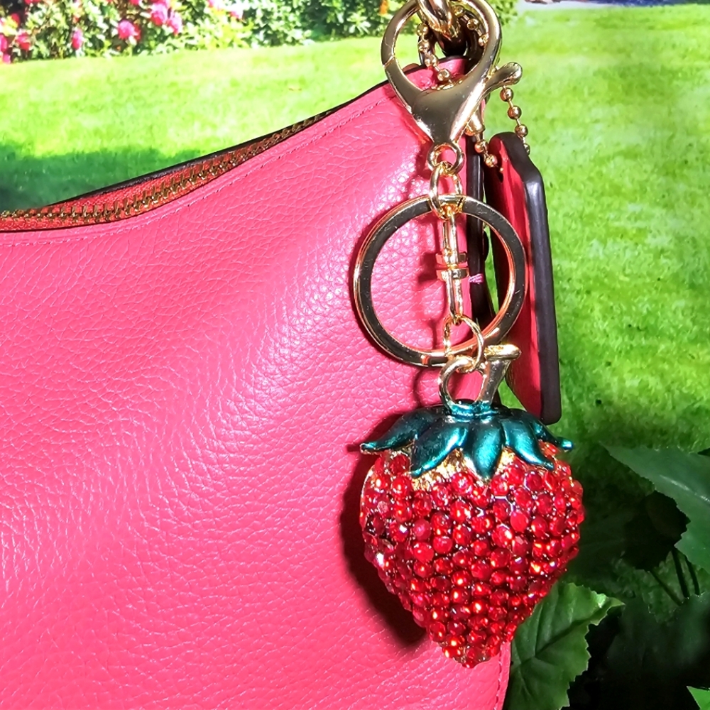 🍓 Charm | Strawberry Keychain Red Rhinestone Crystal bag purse 'Charm' - Picture 7 of 15
